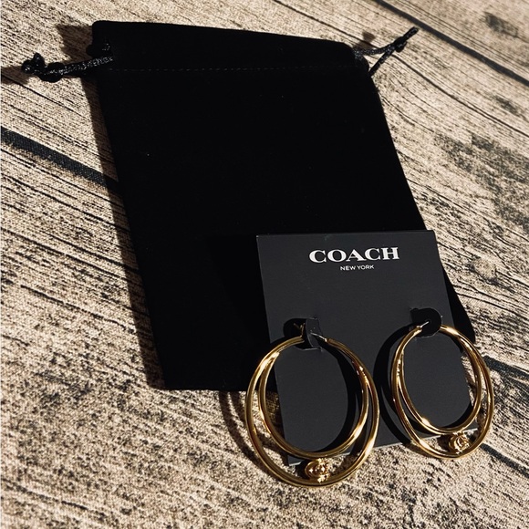 NWT! Coach double hoop earrings with a sparkling pavé crystal stud + gift wrap! - Picture 11 of 13
